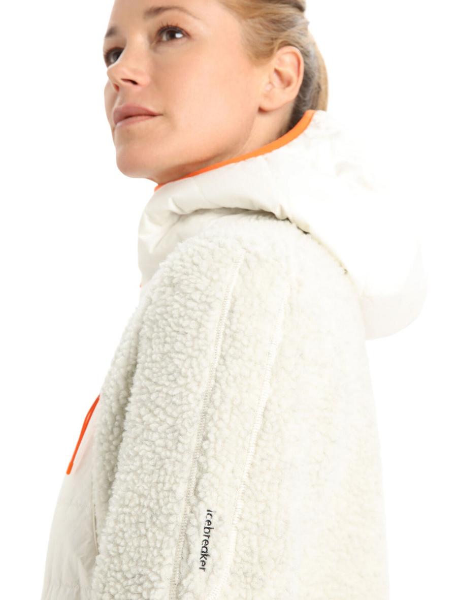 Sweat À Capuche Icebreaker RealFleece™ Merino High Pile Long Sleeve Zip Femme Blanche | FR 1661LISH